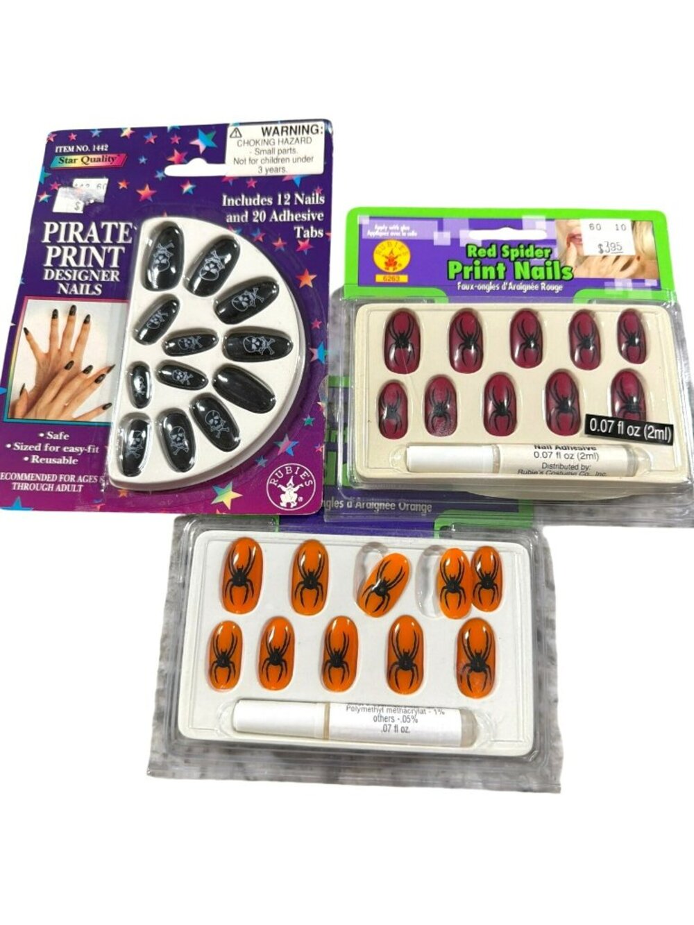 4 Sets of Halloween Stick On Glue Nails